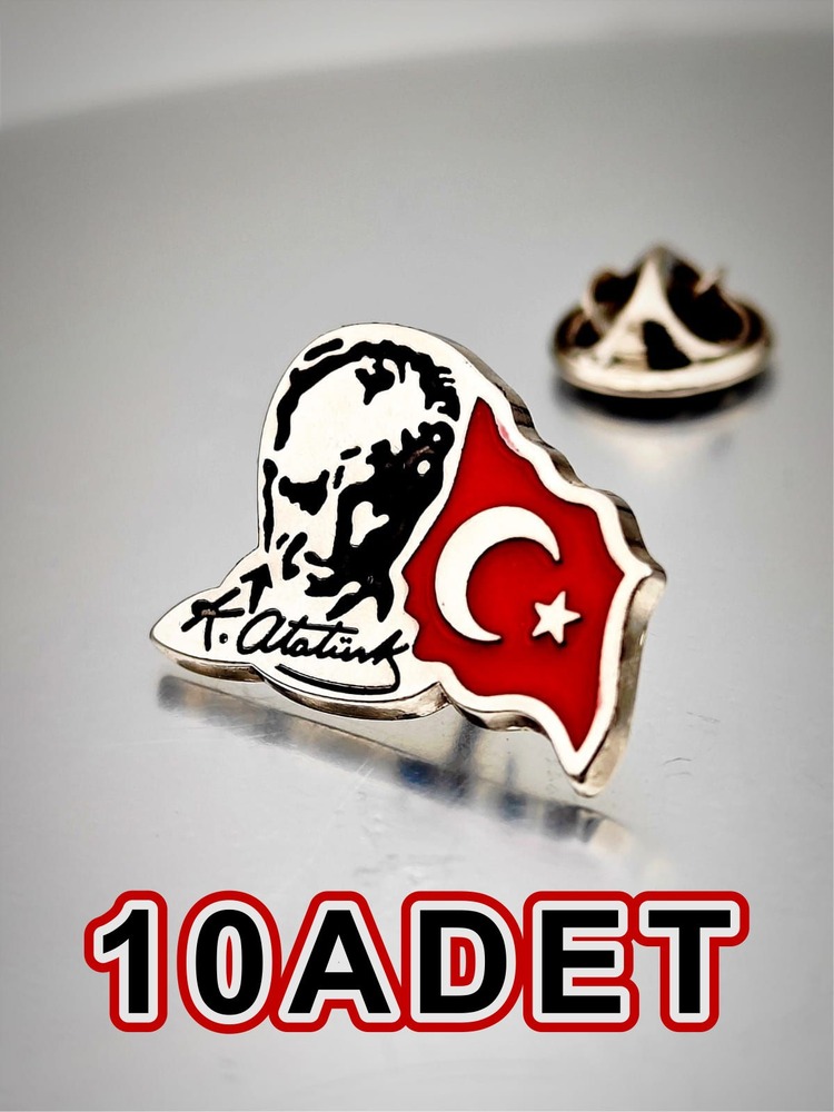10 Adet Atatürk&Bayrak Yaka Rozeti Krom Kaplama