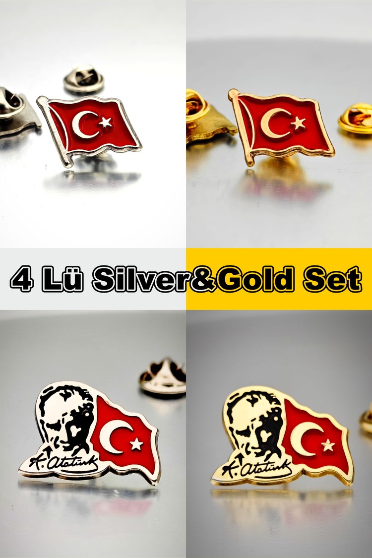 4 Lü Yaka Rozeti Silver&Gold Set