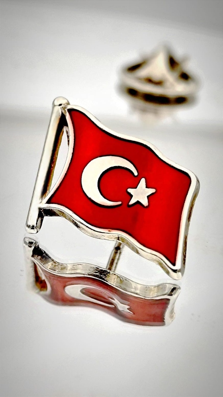 10 Adet Türk Bayrağı Gümüş Yaka Rozeti 3D(3 Boyutlu Dalgalı)