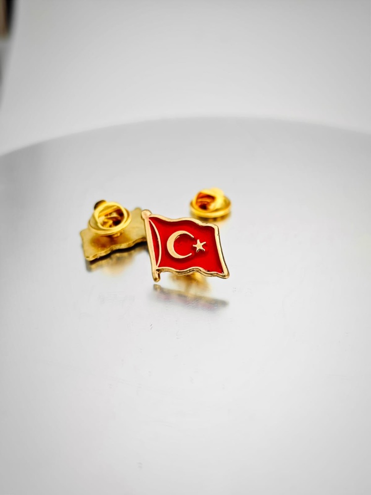 2 Adet Türk Bayrağı Gold Yaka Rozeti