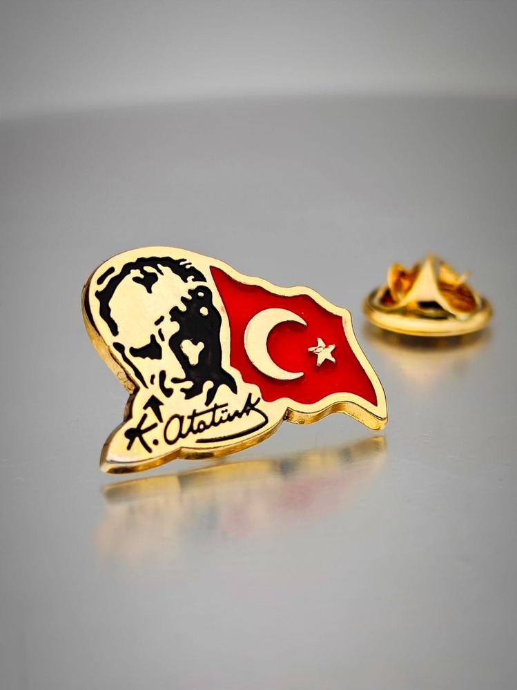 10 Adet YÖRÜK TASARIM Atatürk&Bayrak Yaka Rozeti Altın Kaplama
