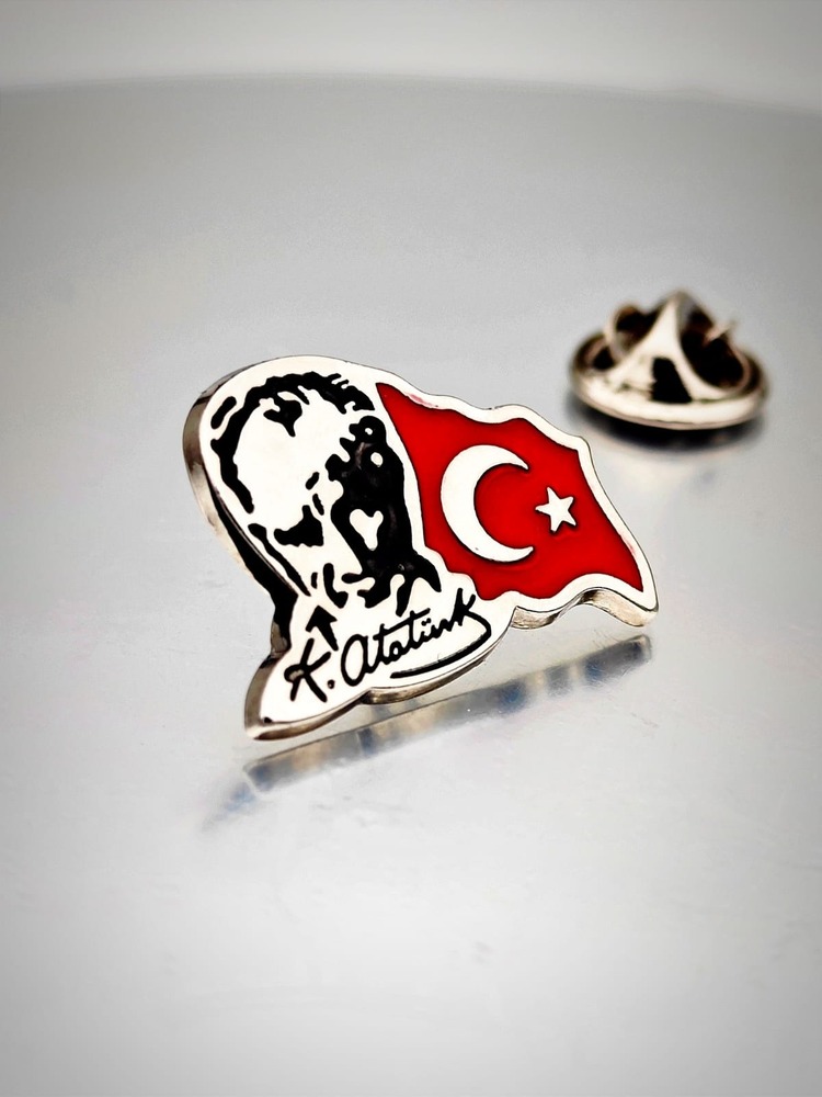 10 Adet Atatürk&Bayrak Yaka Rozeti Krom Kaplama