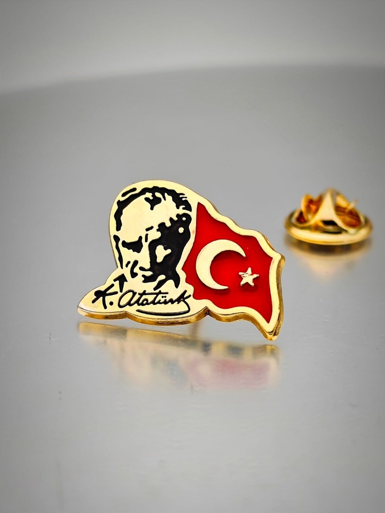 10 Adet YÖRÜK TASARIM Atatürk&Bayrak Yaka Rozeti Altın Kaplama