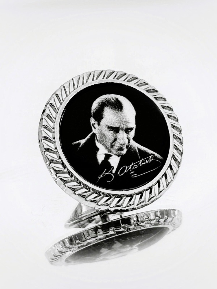 10 Adet Atatürk Gümüş Kaplama / Damla Mineli Yaka Rozeti