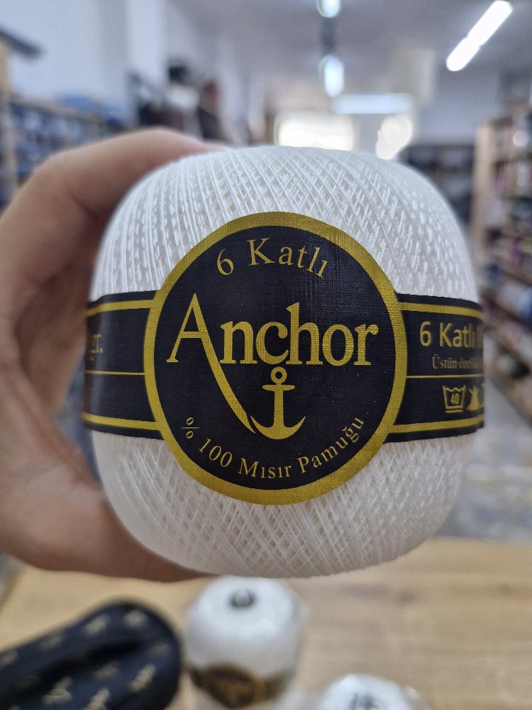Anchor 6 Katlı Yüzde 100 Mısır Pamuğu 4 Adet Dantel İpliği - 60 No Beyaz