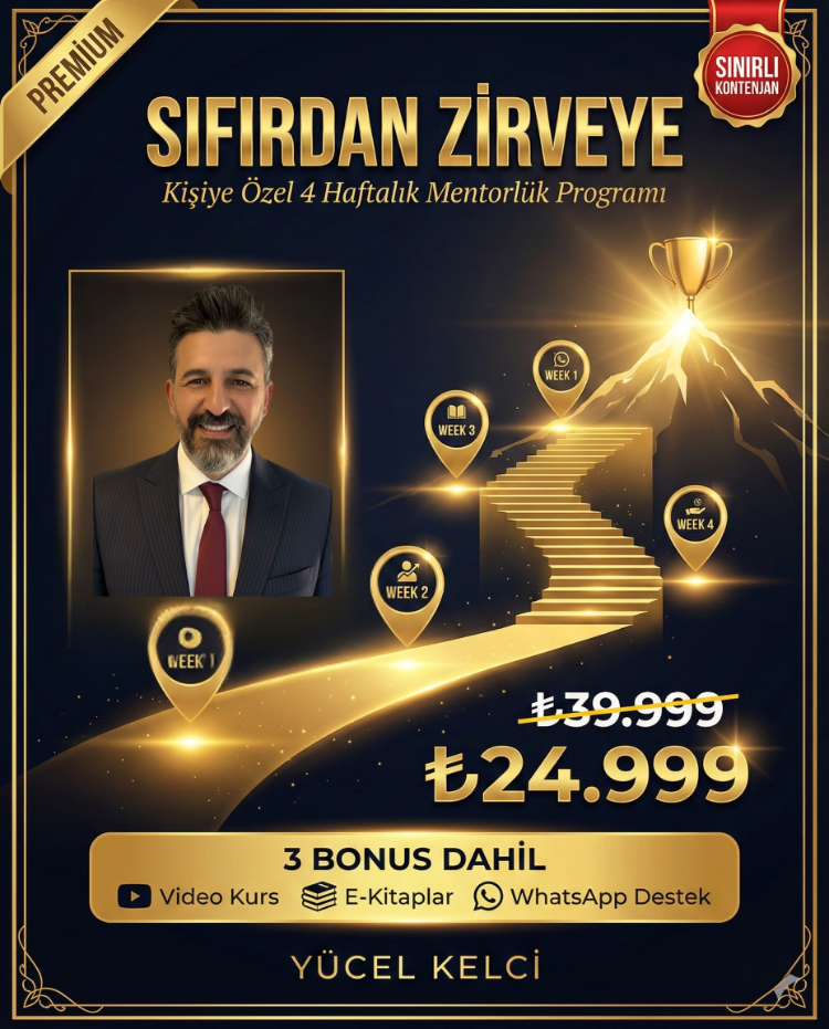 Sıfırdan Zirveye  4 Haftalık Birebir Mentorlük | Video Eğitim + E-Kitaplar Dahil