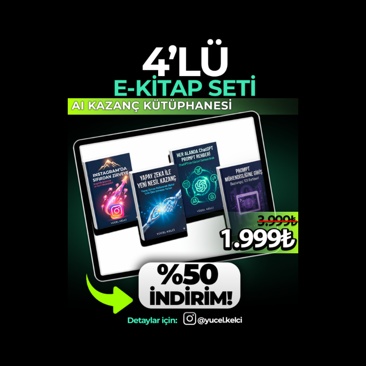 AI Kazanç Kütüphanesi  4'lü E-Kitap Seti | Yapay Zeka & Sosyal Medya ile Dijital Gelir