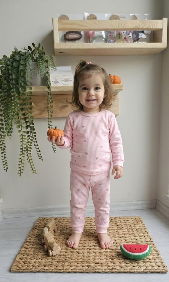 Karpuzlu düz model pijama takımı