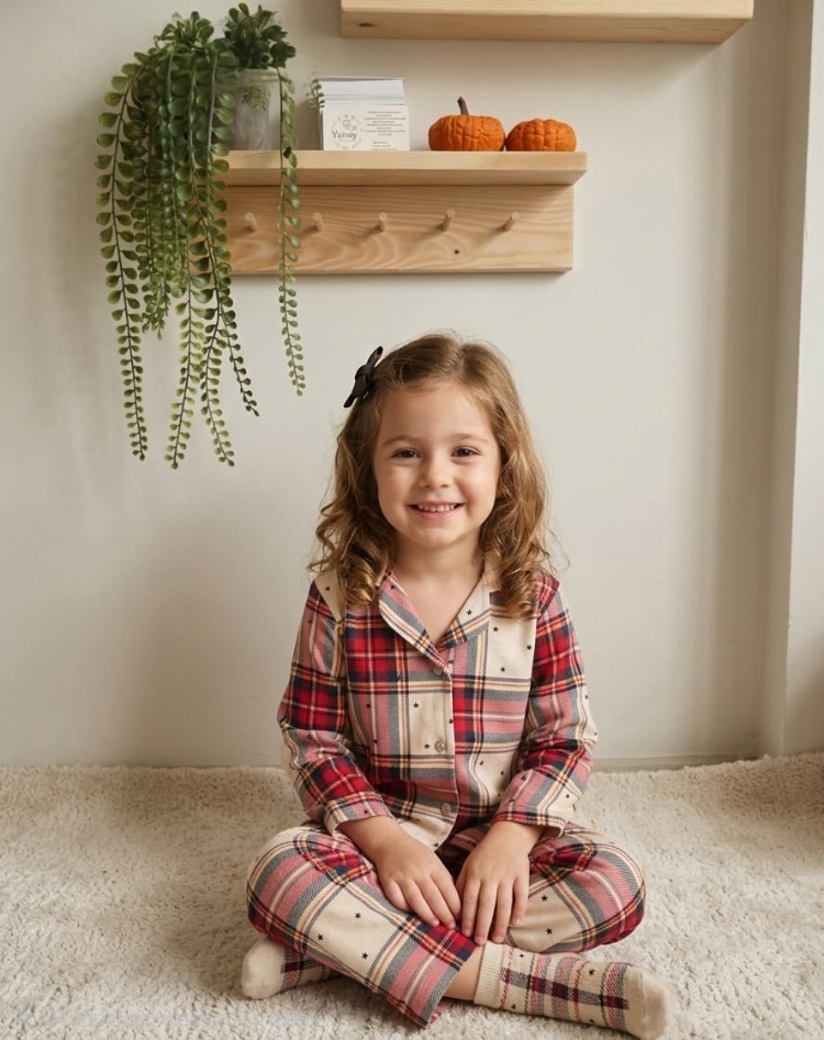 Kırmızı Yıldız Düğmeli Model Pijama Takımı