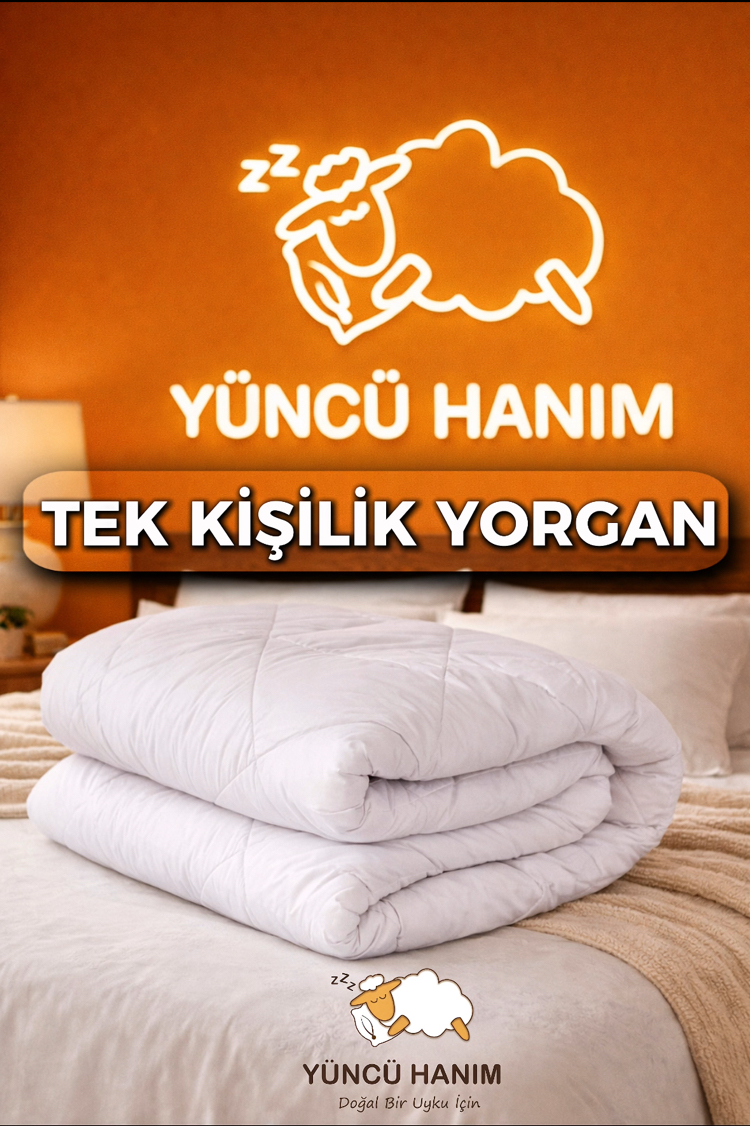 Kuzu Yünü Yorgan Tek Kişilik 155x215 cm   2,5 kg Merinos Kuzu Yünü