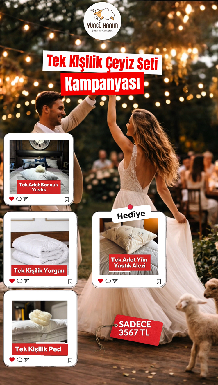 Tek Kişilik Çeyiz Seti (TEK ADET YÜN YASTIK ALEZİ  Hediyeli)
