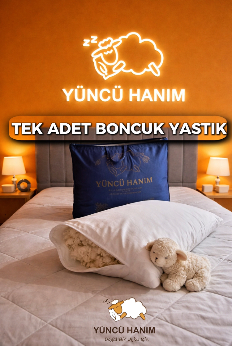 1 Adet Doğal Kuzu Boncuk Yünü Yastık 50x70 cm 1 kg ağırlığında  Merinos Kuzu Yünü