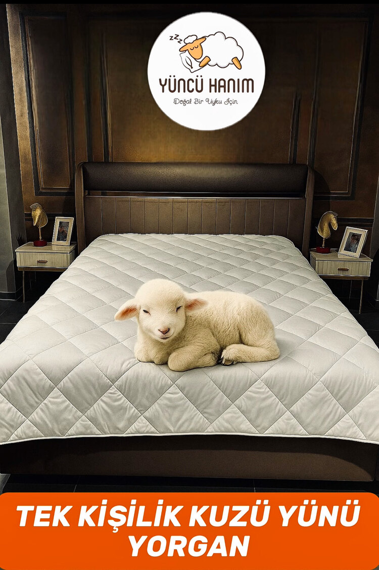 Kuzu Yünü Yorgan Tek Kişilik 155x215 cm   2,5 kg Merinos Kuzu Yünü