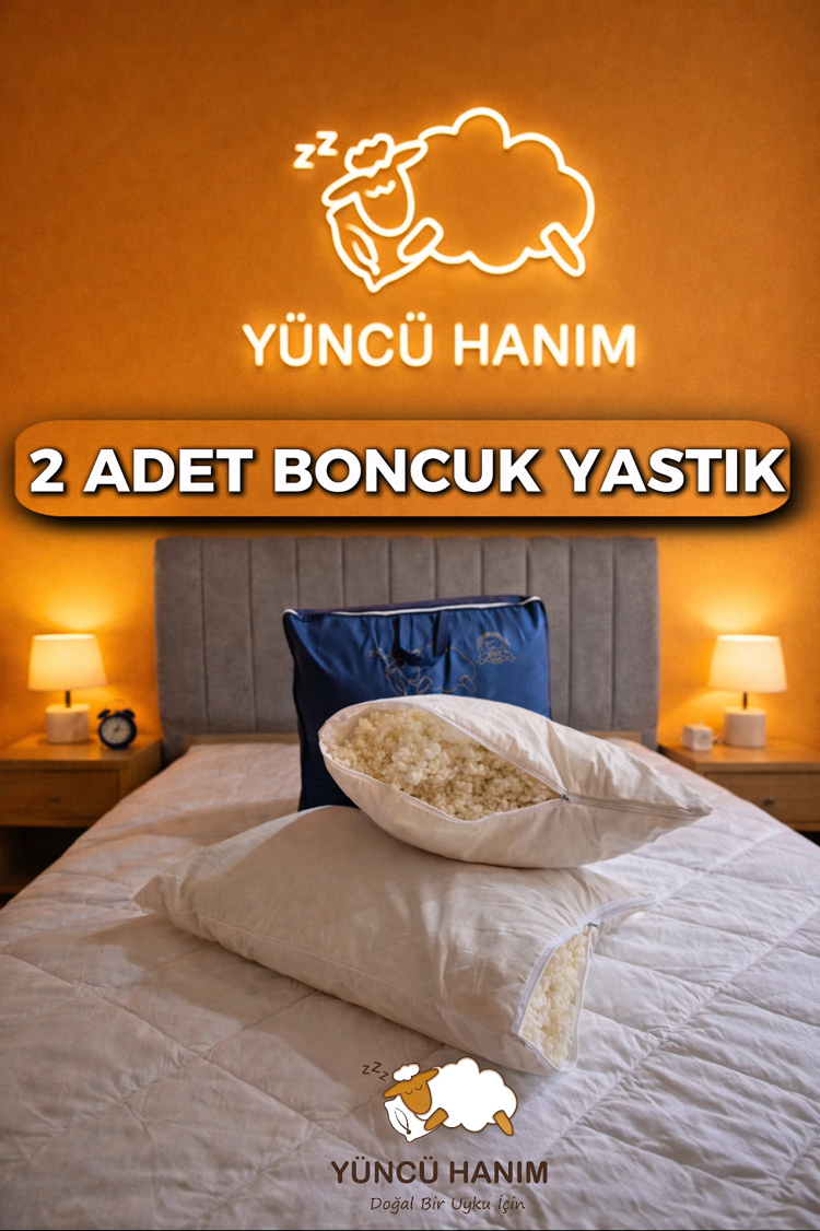 2 ADET Doğal Boncuk Kuzu Yünü Yastık 50x70 cm 2x1000 gr Merinos Kuzu Yünü