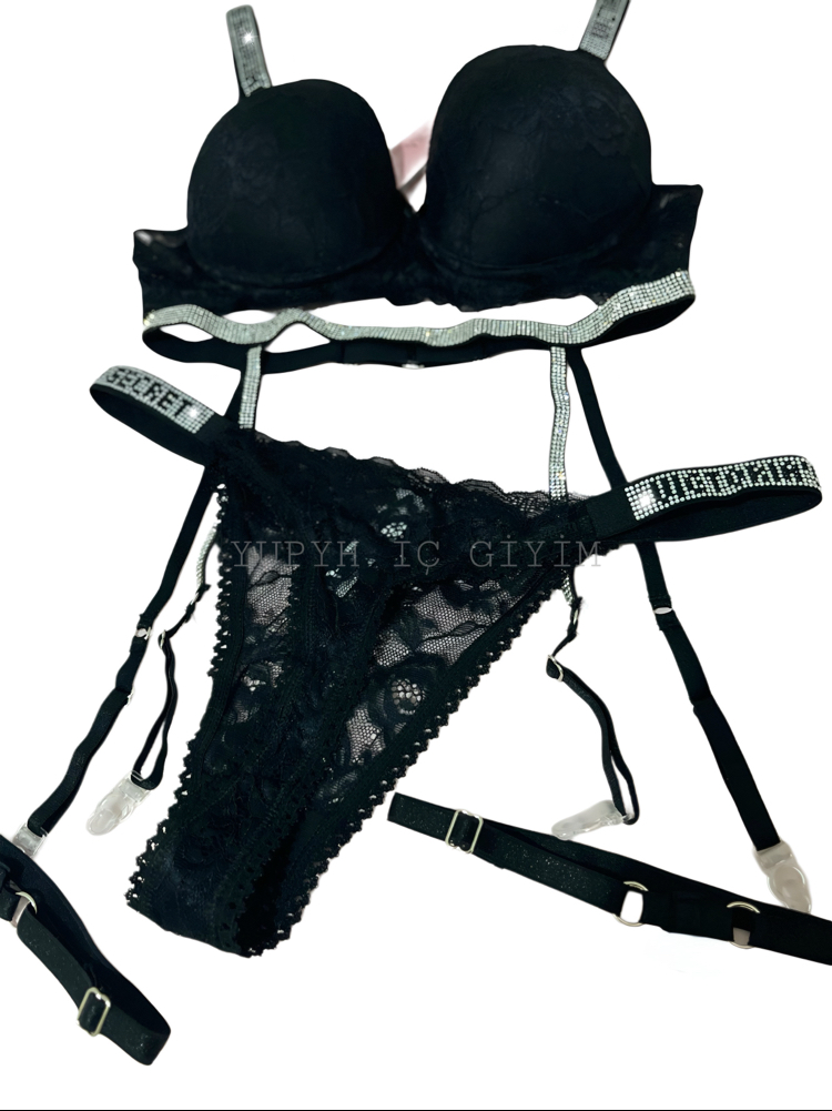  Victoria’s Secret Siyah Dantelli Very Sexy Shine Jartiyer Takım