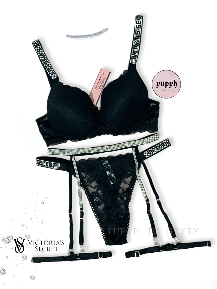 Victoria’s Secret Siyah Dantelli Very Sexy Shine Jartiyer Takım