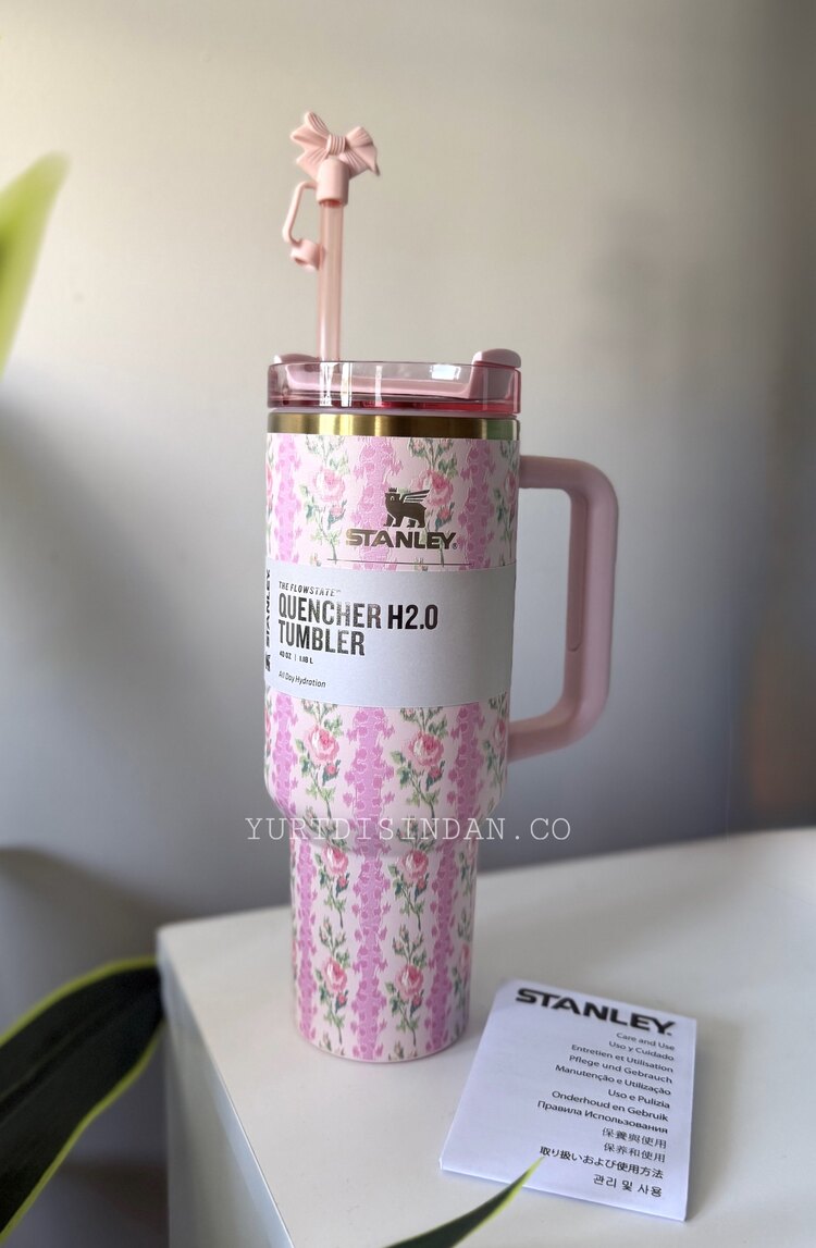 Stanley PEMBE Quencher Pipetli Termos Bardak / Ekru Desenli 40 Oz - 0.88L