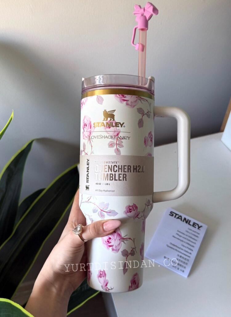Stanley Beyaz Çiçekli/ Hediye Kutulu Toz Torbalı Quencher Set 