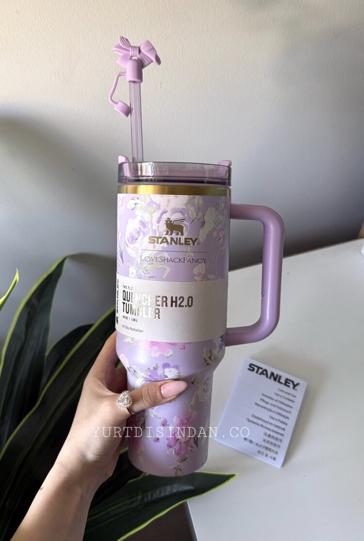 Stanley LİLA Quencher Pipetli Termos Bardak / Ekru Desenli 40 Oz - 0.88L