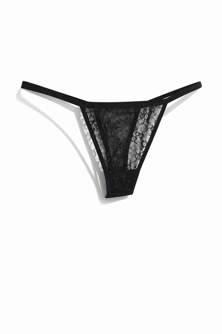 ZARVIA Dantel İşlemeli Şık Feminen Tanga Siyah