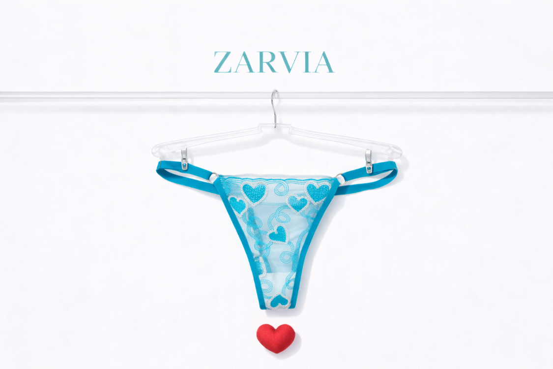 ZARVIA Kalpli Dantel Tanga – Ayarlanabilir Askılı, Şeffaf Tasarım