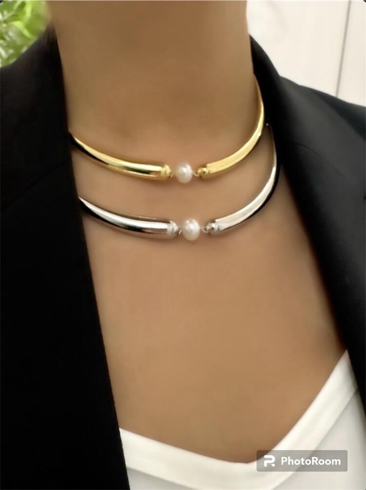 Silver İnci Detay Kalın Kolye 