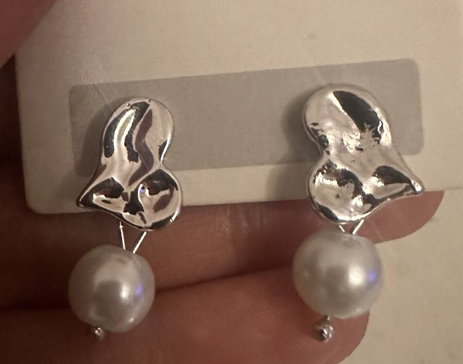 ✨ Silver Kalp İnci küpe ✨