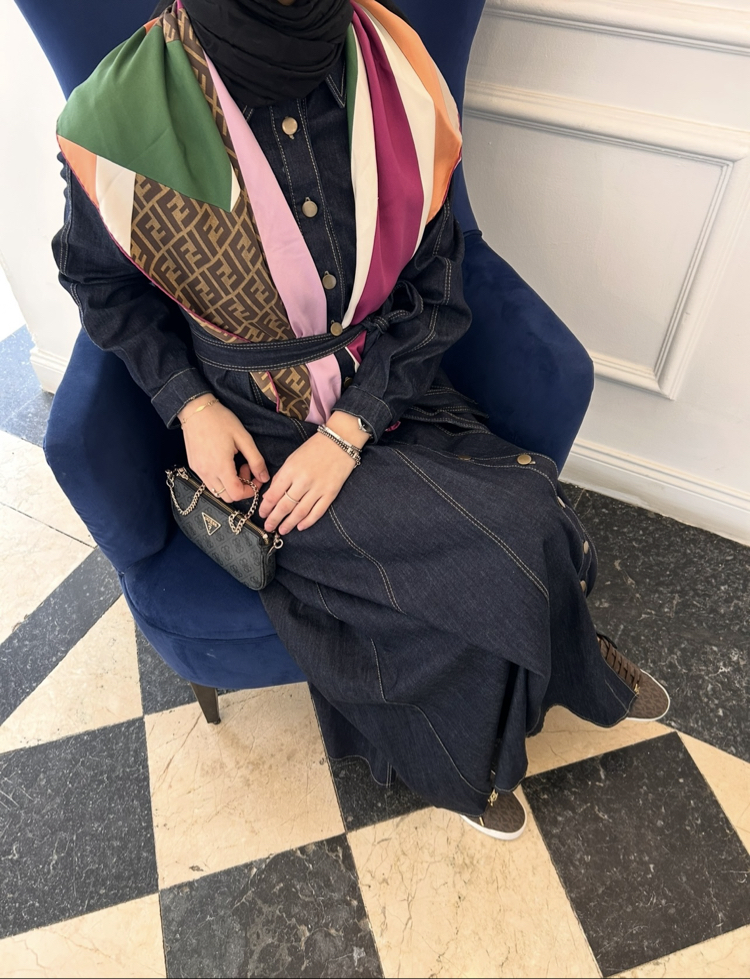 Düğme Detaylı Denim Elbise 