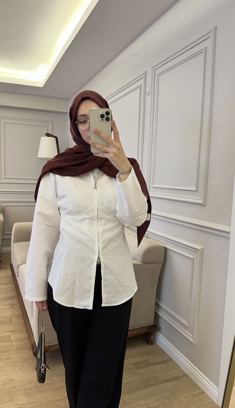 Fermuar Detaylı Tasarım Gömlek 