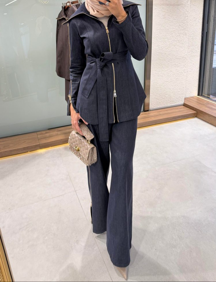 Fermuarlı Denim Takım