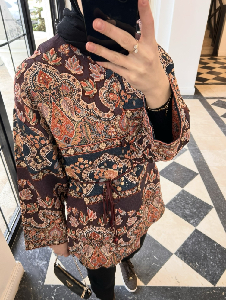 Etnik Desen Şal Yaka Ceket