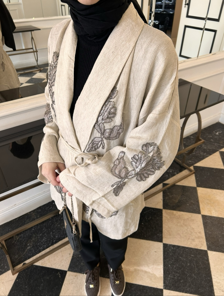 Nakış Detaylı Oversize Kimono Ceket