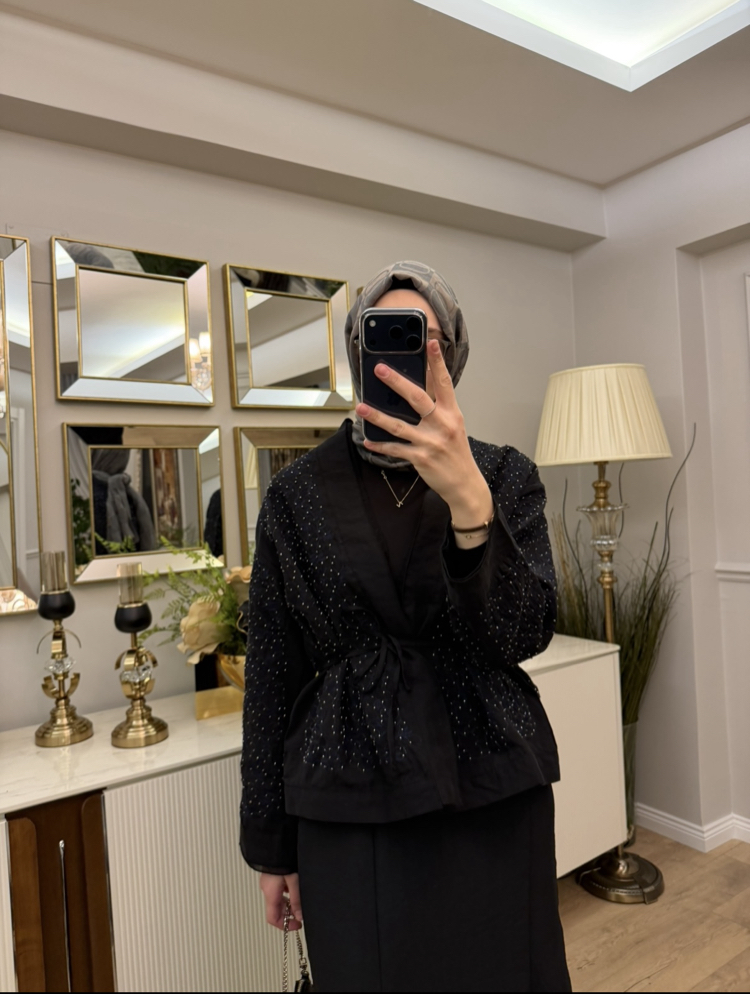 İthal Keten Nakışlı Ceket