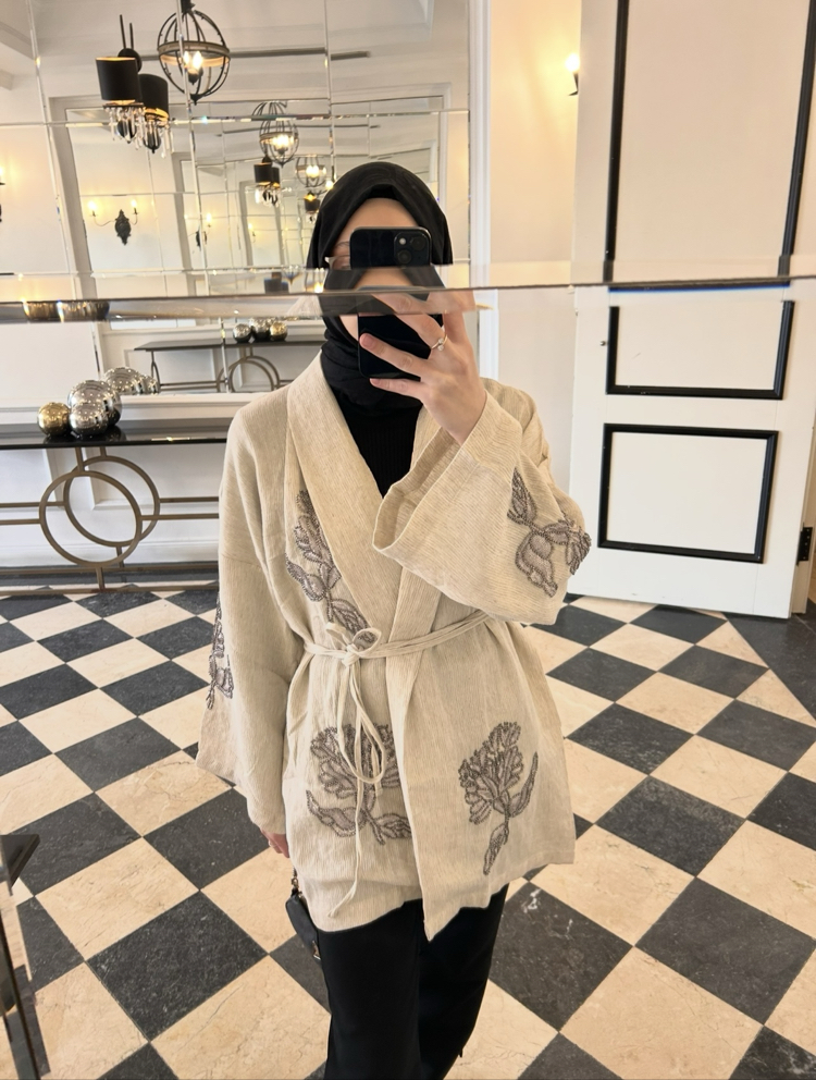 Nakış Detaylı Oversize Kimono Ceket