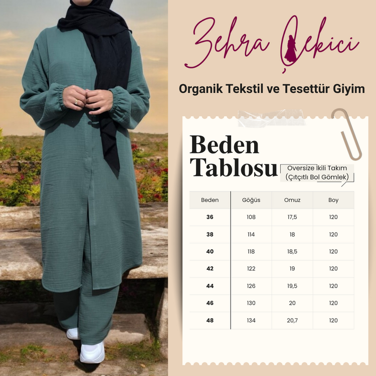 Organik Müslin İkili Takım 36-54 Beden Haki Yeşil