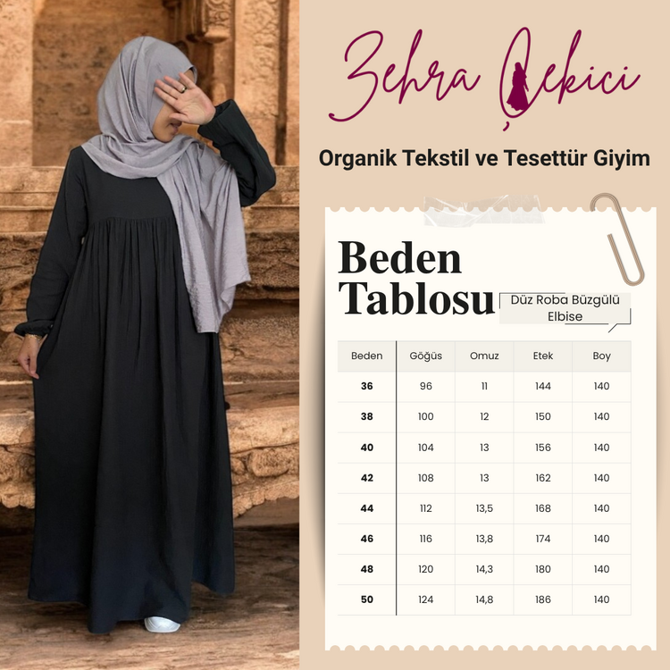 Organik Müslin Düz Roba Tesettür Elbise Haki Yeşil 36-50 Beden