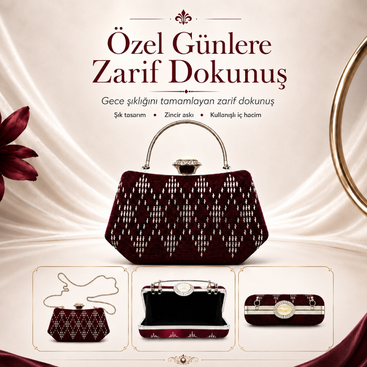 Özel Tasarım Bordo Gerçek Gümüş Tel Kırma Zincir Askılı Portföy Çanta