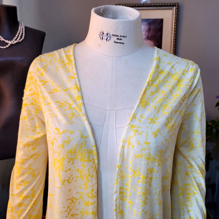 Sarı Batik Pamuklu Kimono Hırka