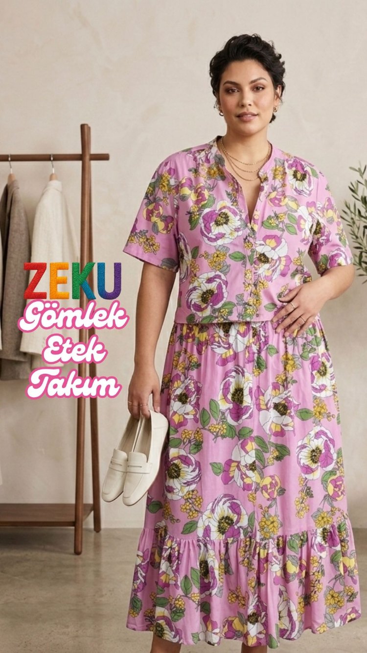 Pastel Çiçekli Gömlek Etek Takımı