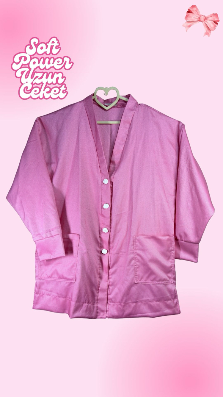 Soft Power Pastel Pembe Uzun Cepli Ceket