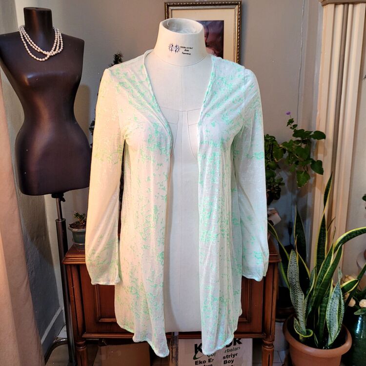 Yeşil Batik Pamuklu Kimono Hırka