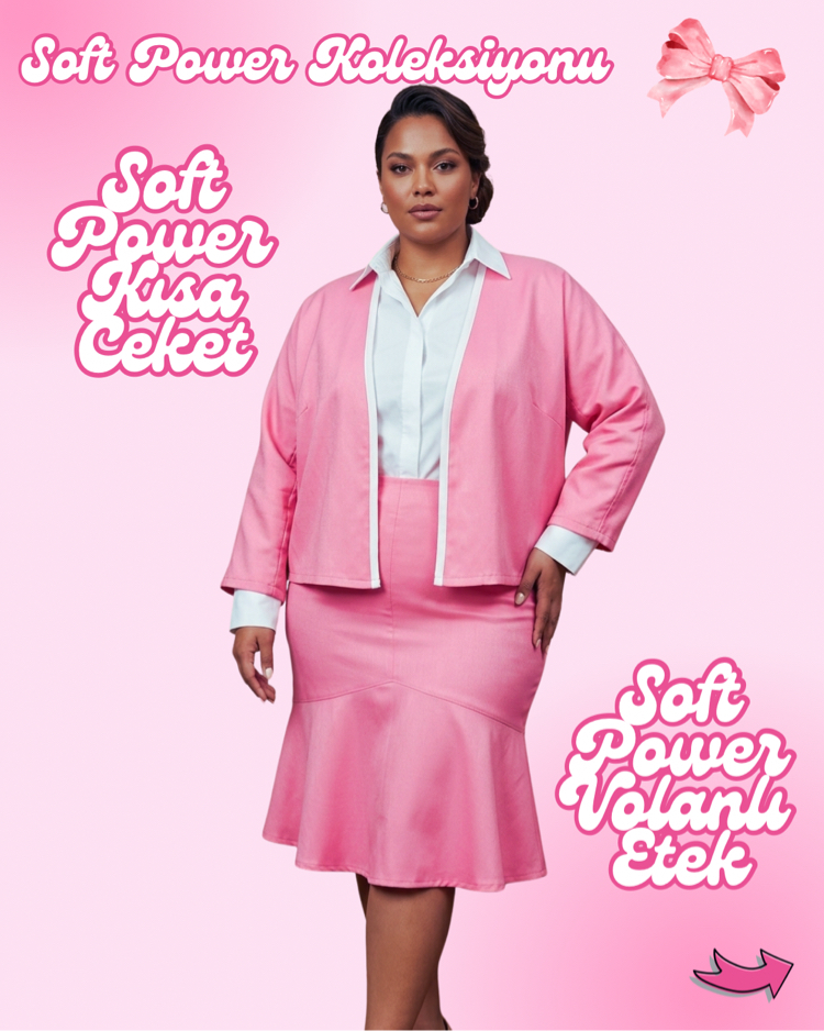 Soft Power Pastel Pembe Kısa Kimono Ceket