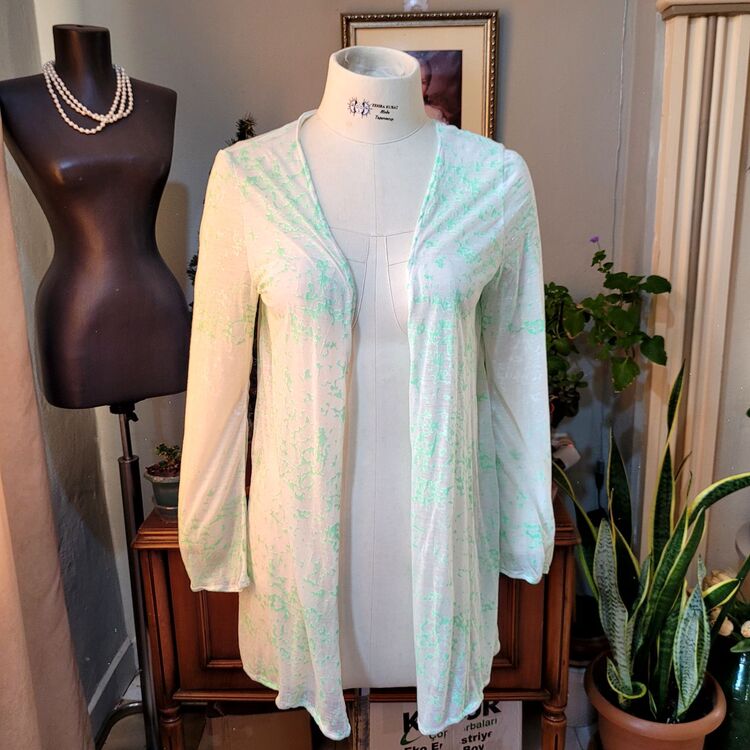 Yeşil Batik Pamuklu Kimono Hırka