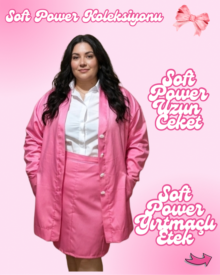 Soft Power Pastel Pembe Uzun Cepli Ceket