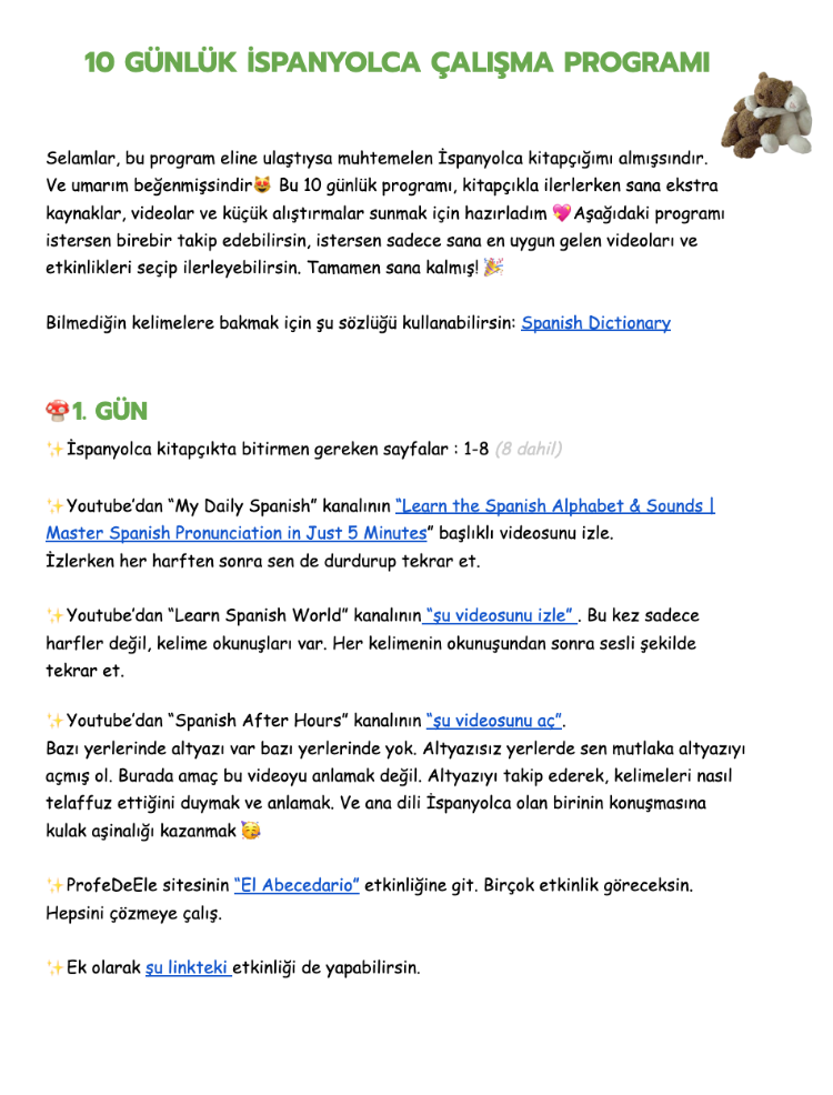 Sıfırdan İspanyolca : A1.1 Kitapçık  | Yanında Ücretsiz : 10 günlük çalışma programı