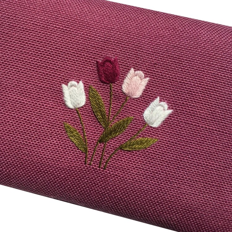 Lale İşlemeli Mini Cüzdan (Koyu Pembe)