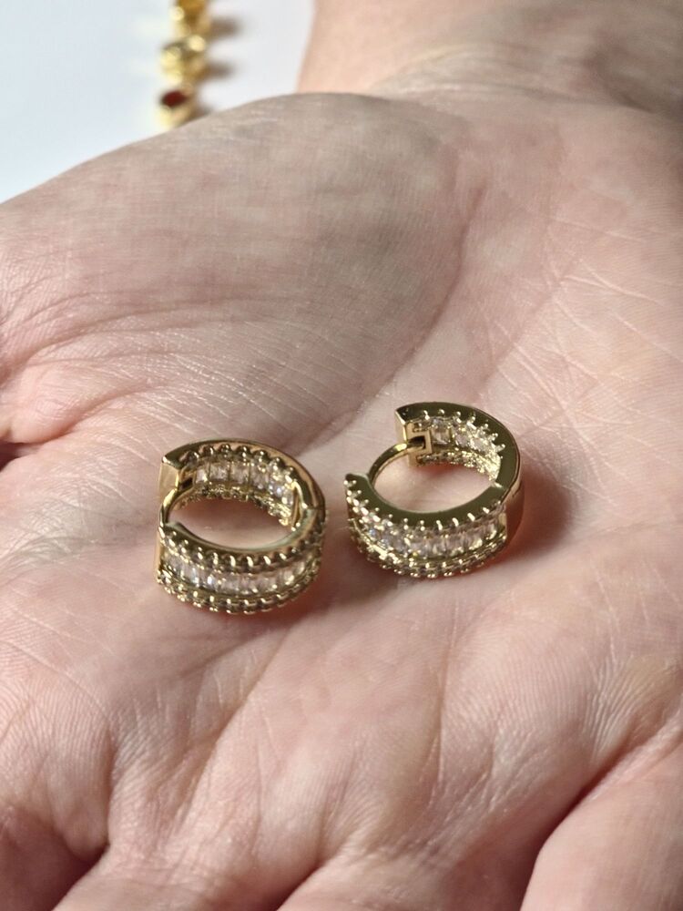 Taşlı Mini Halka Küpe - Gold