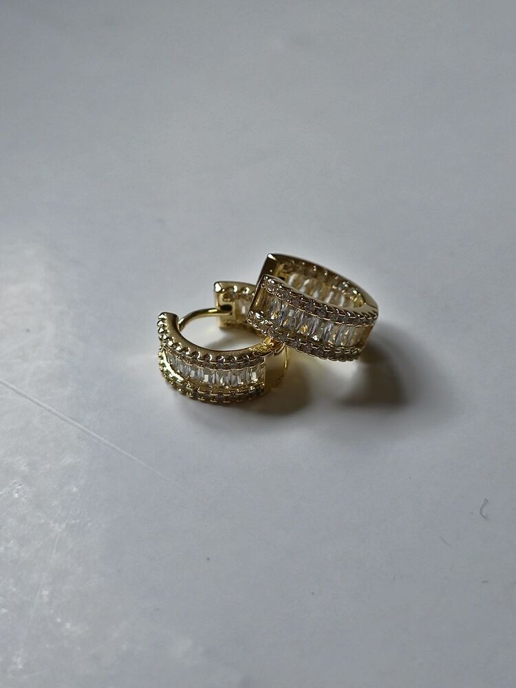 Taşlı Mini Halka Küpe - Gold