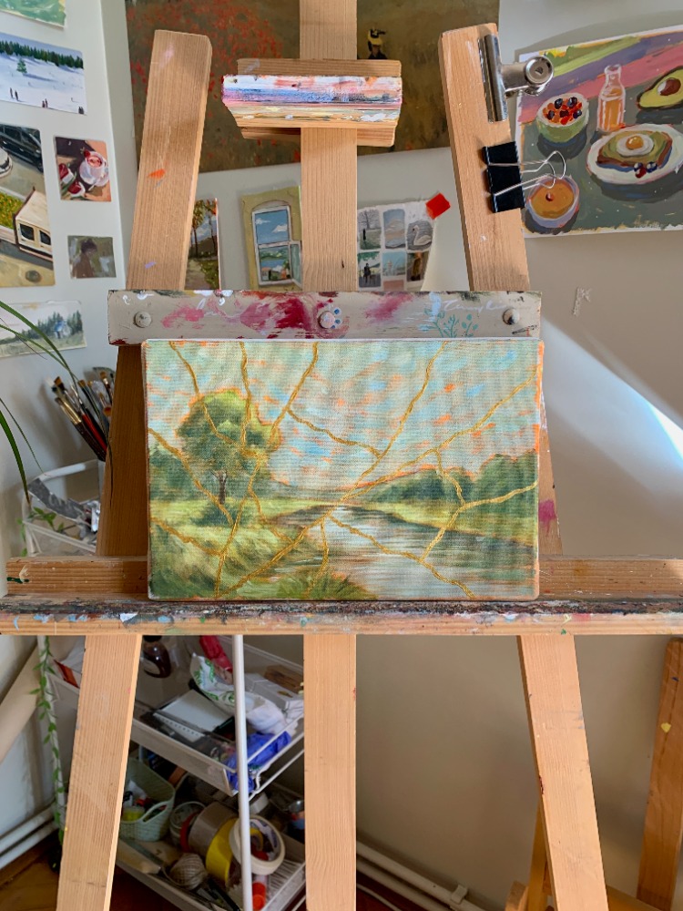 Kintsugi Landscape I – Original Oil Painting on Stretched Canvas