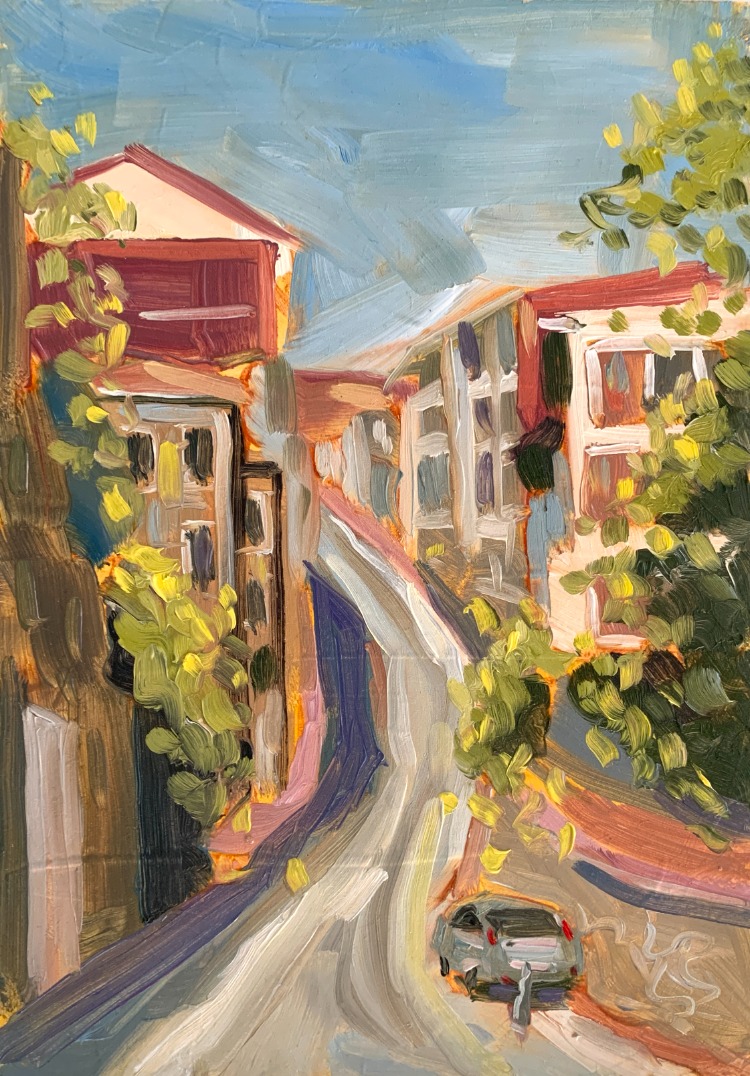 Kabatas Slopes I – Original Oil Painting on Wood Panel